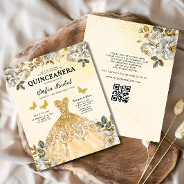 Budget Floral Gold QR Code Princess Quinceanera