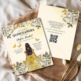 Budget Floral Gold QR Code Princess Quinceanera