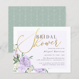 Budget Floral Gold Script Lavendel Brautparty