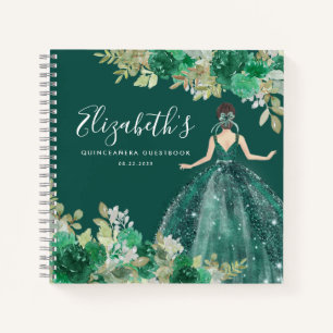 Budget Floral Green Dress Quinceanera Gästebuch Notizbuch