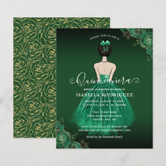 Budget Floral Green Princess Gold Quinceañera
