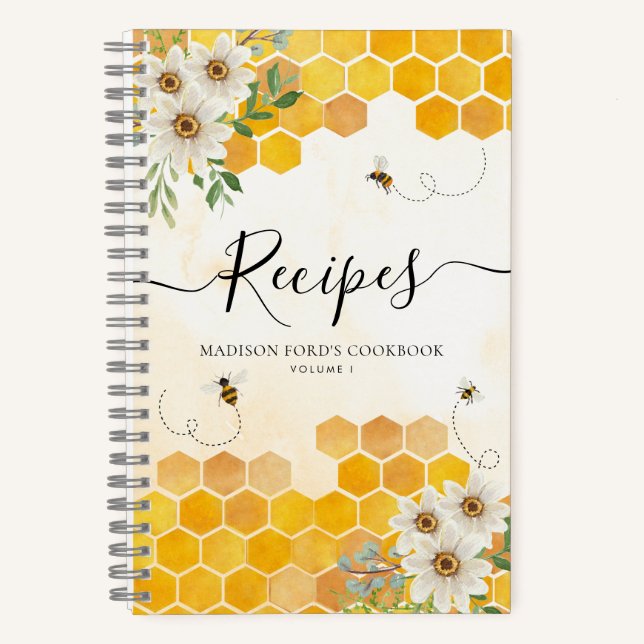 Budget Floral Honeycomb Hummel Honey Bee Recipe Notizbuch (Vorderseite)