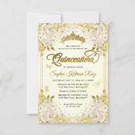 Budget Floral Imitate Gold Glitzer Crown Quinceañe Mitteilungskarte