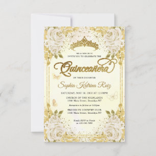 Budget Floral Imitate Gold Glitzer Crown Quinceañe Mitteilungskarte