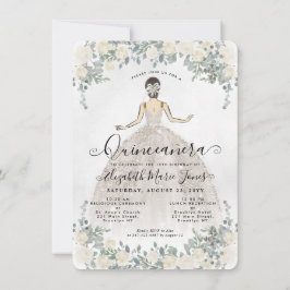 Budget Floral Ivory Prinzessin Birthday Quinceaner Mitteilungskarte