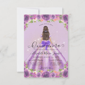 Budget Floral Light Lila Princess Quinceanera Mitteilungskarte