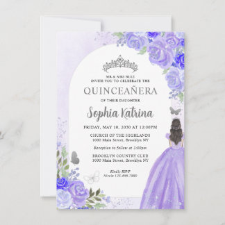 Budget Floral Lila Grau Prinzessin Quinceanera Mitteilungskarte