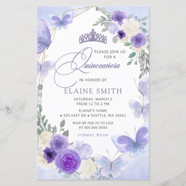Budget Floral Lila Lilac Butterfets Quinceanera (Vorderseite)