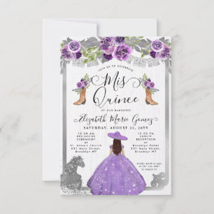 Budget Floral Lila Silver Charra Quinceanera Mitteilungskarte