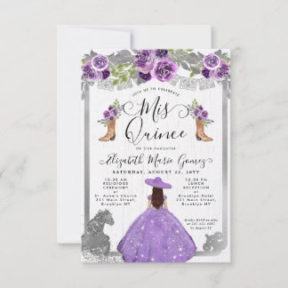 Budget Floral Lila Silver Charra Quinceanera Mitteilungskarte