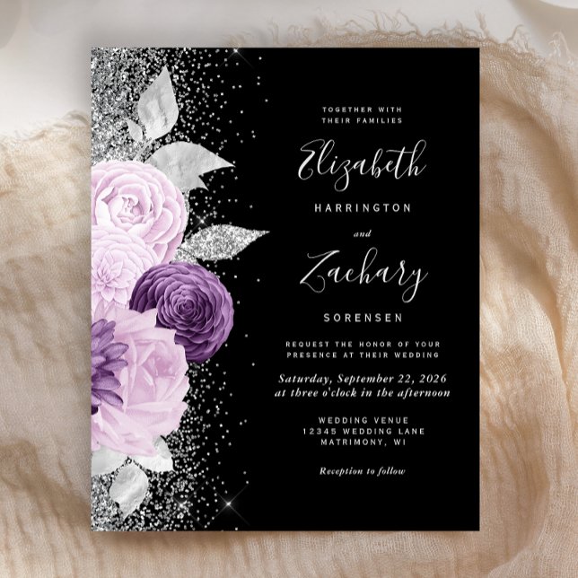 Budget Floral Lila Silver Glitzer Black Wedding (An elegant choice for a wedding with a moody purple, silver and black color palete.)