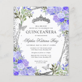 Budget Floral Lila Silver Quinceañera Einladung