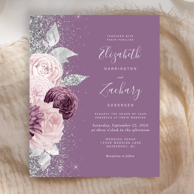 Budget Floral Mauve Pink Silver Glitzer Hochzeit (Von Creator hochgeladen)