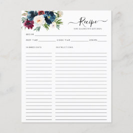 Budget Floral Navy Blue Burgundy Kitchen Rezept Flyer
