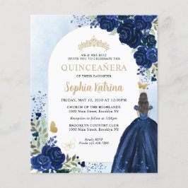 Budget Floral Navy Blue Gold Foto Quinceañera