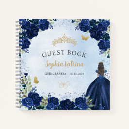 Budget Floral Navy Blue Gold Quinceanera Gästebuch Notizbuch