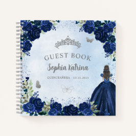 Budget Floral Navy Blue Gray Quinceanera Gästebuch Notizbuch