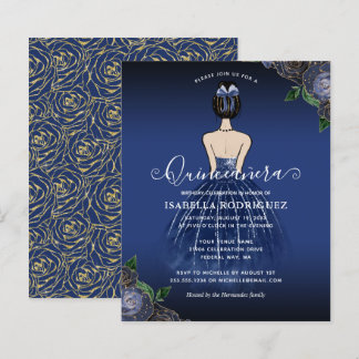 Budget Floral Navy Princess Gold Quinceañera