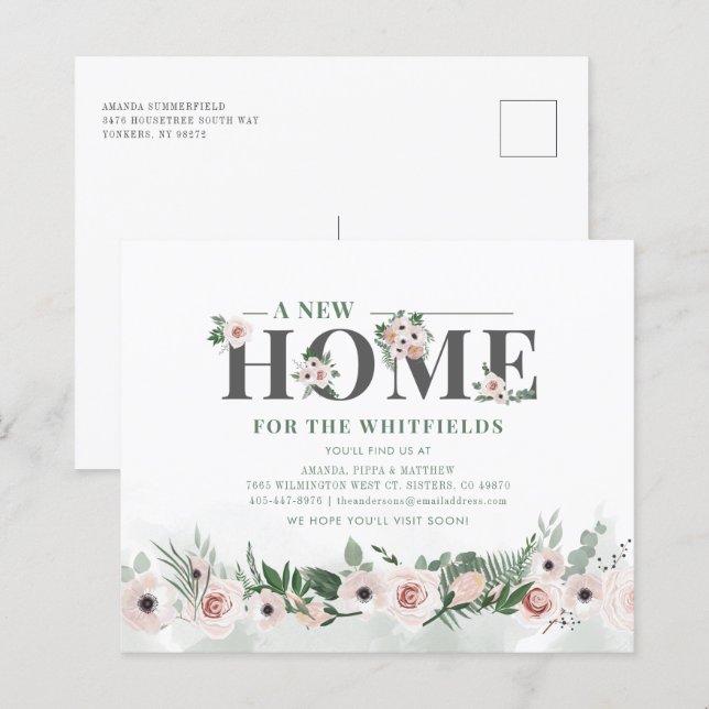 Budget Floral New Zuhause Address Moving Ankündigu (Vorne/Hinten)