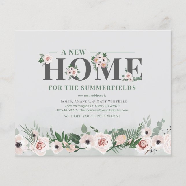 Budget Floral New Zuhause Address Moving Ankündigu (Vorderseite)
