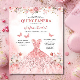 Budget Floral Pink Bilingual Spanish Quinceanera Flyer