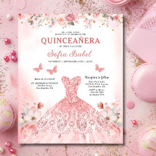 Budget Floral Pink Bilingual Spanish Quinceanera Flyer