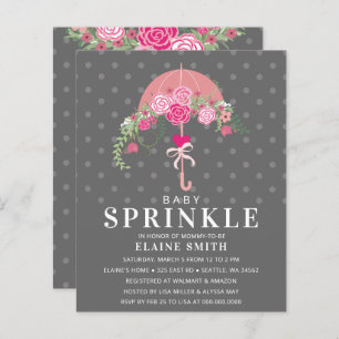 Budget Floral Pink Umbrella Baby Dusche Einladung