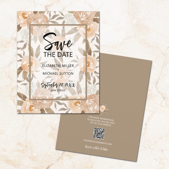 Budget Floral QR Code Hochzeit Sichern Sie das Dat (Von Creator hochgeladen)