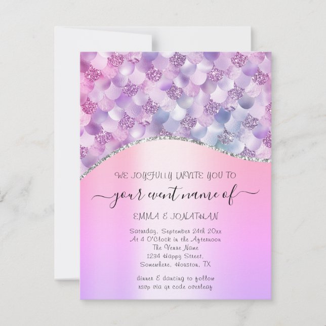 Budget Floral QR Code Pink Holographic Mermaid (Vorderseite)