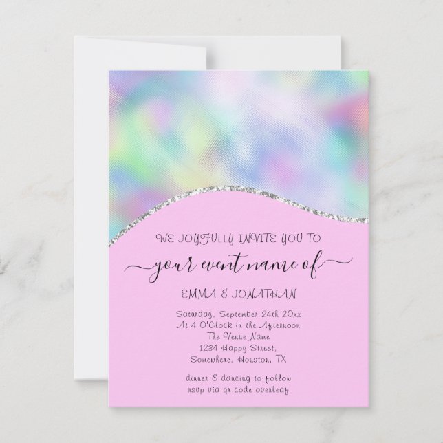 Budget Floral QR Code Rosa Holograph Waves (Vorderseite)