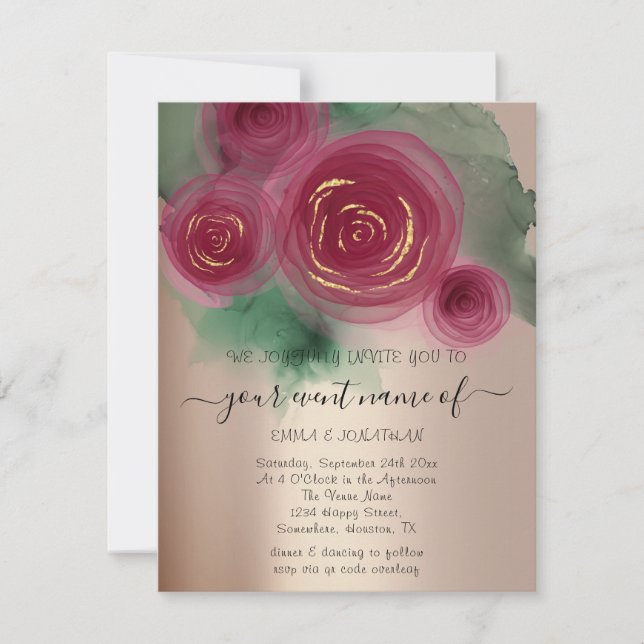 Budget Floral QR Code Rose Gold Marsala Pink (Vorderseite)