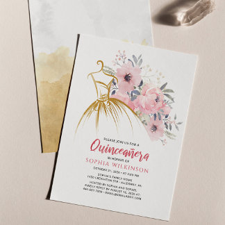Budget Floral Quinceanera Imitate Gold Kleid Gebur