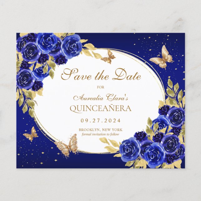 BUDGET Floral Royal Blue Butterfly Quinceanera (Vorderseite)