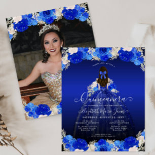 Budget Floral Royal Blue Dress Foto Quinceanera