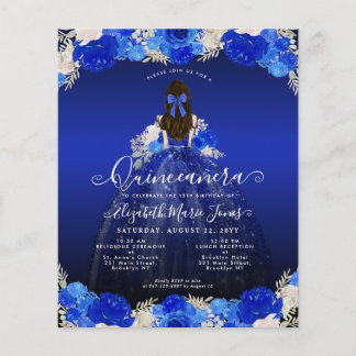 Budget Floral Royal Blue Dress Quinceanera Einladu