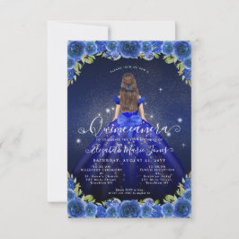 Budget Floral Royal Blue Gold Princess Quinceanera Mitteilungskarte
