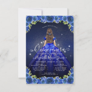 Budget Floral Royal Blue Gold Princess Quinceanera Mitteilungskarte