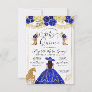 Budget Floral Royal Blue Latina Charra Quinceanera Mitteilungskarte