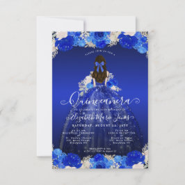 Budget Floral Royal Blue Princess Glam Quinceanera Mitteilungskarte
