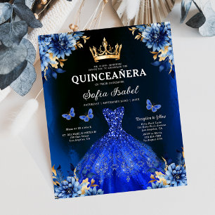 Budget Floral Royal Blue Princess Quinceanera