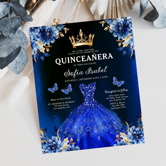 Budget Floral Royal Blue Princess Quinceanera (Von Creator hochgeladen)
