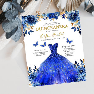 Budget Floral Royal Blue Princess Quinceanera Flyer
