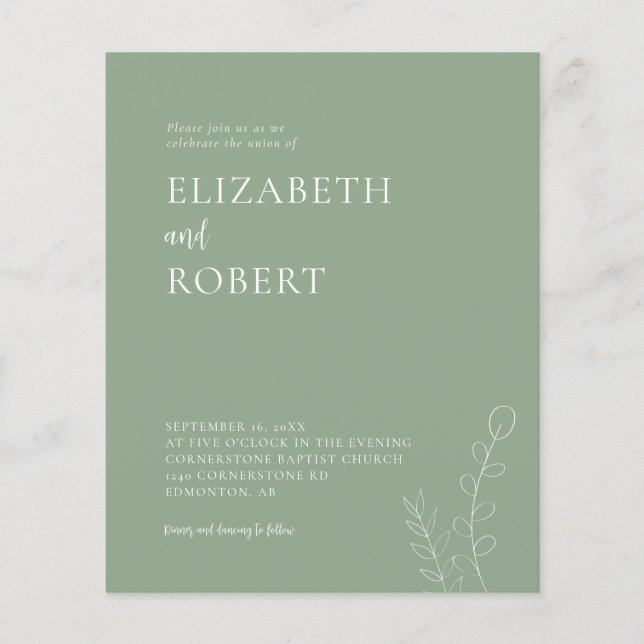 BUDGET Floral Sage Hochzeitsskript Elegant Minimal (Vorderseite)