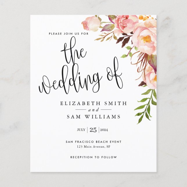 Budget Floral Simple Elegant Hochzeiten Einladunge Flyer (Vorne)