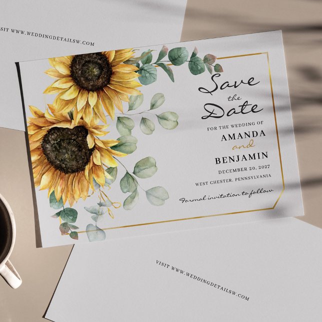 Budget Floral Sunflower Eukalyptus Save the Date Flyer (Von Creator hochgeladen)