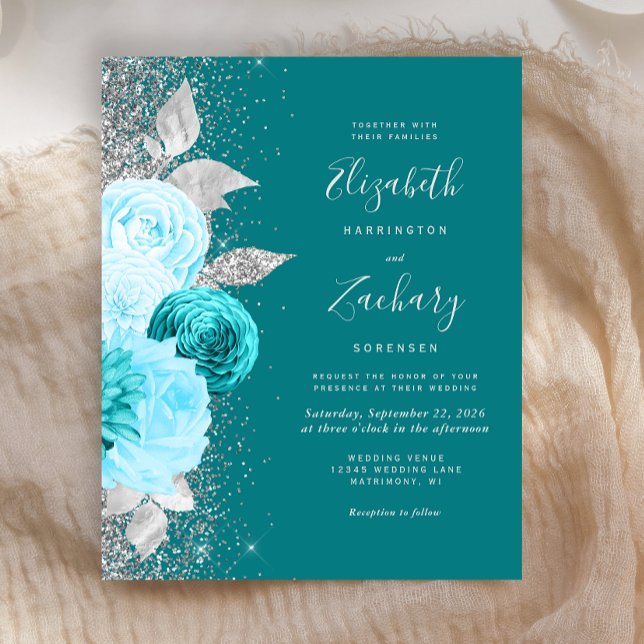 Budget Floral Turquoise Silver Glitzer Hochzeit (Von Creator hochgeladen)