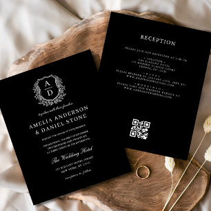 Budget Floral Wappen Monogram Wedding QR Code Flyer