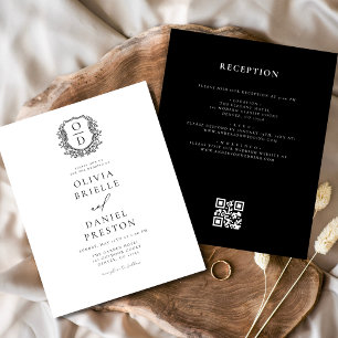 Budget Floral Wappen Monogram Wedding QR Code Flyer