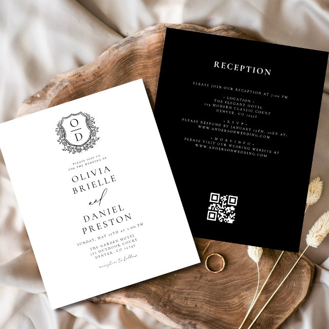 Budget Floral Wappen Monogram Wedding QR Code Flyer (Von Creator hochgeladen)
