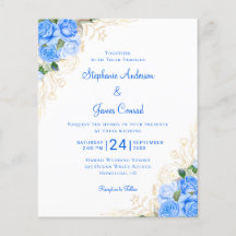 Budget Floral Watercolor Blue Wedding Einladung